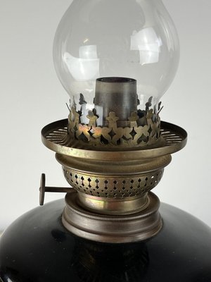 Lampada ad olio in ceramica in bronzo e vetro, Italia, anni '30 in