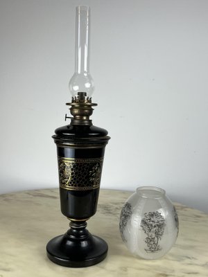 Ceramic Oil Lamp in Bronze and Glass Italy 1930s