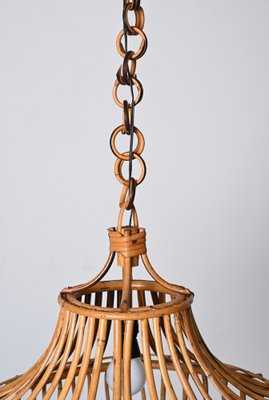 Mid Century Italian French Riviera Round Bamboo and Rattan Pendant