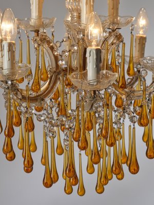Italian Murano Amber Glass Drop Chandelier, Italy, 1950s for sale