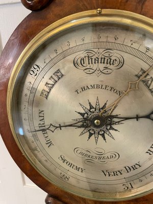 Antique Victorian Carved Banjo Barometer in Burr Walnut 1860