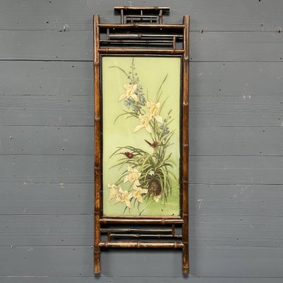Painted Glass Panel in Bamboo Frame