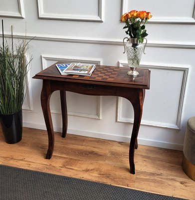 Italian Inlaid Burl Walnut Game Table with Cabriole Legs 1890s