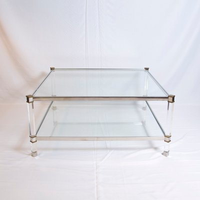 Vintage Two Tier Lucite Brass And Aluminum Coffee Table 2 Vintage Two Tier Lucite Brass And Aluminum Coffee Table 2