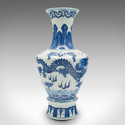 Large Vintage Chinese Ceramic White and Blue Vase, 1940s for sale