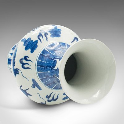 Large Vintage Chinese Ceramic White and Blue Vase, 1940s for sale