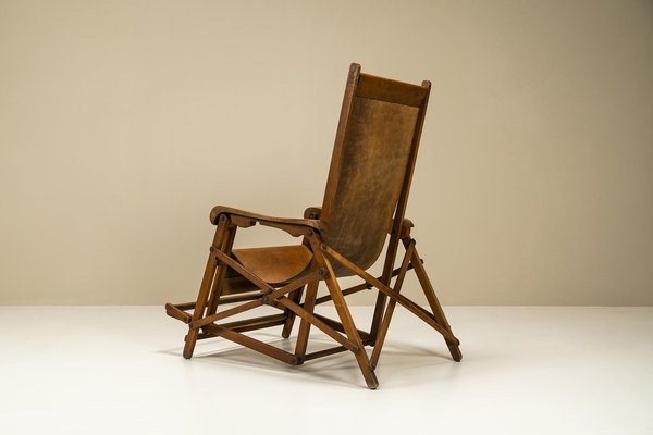 Deck Lounge Chair in Wood and Leather by Fratelli Reguitti x Louis Vuitton,  Italy, 1938