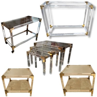 Two Sets of Three Part Chrome and Brass Nesting Tables Two Sets of Three Part Chrome and Brass Nesting Tables