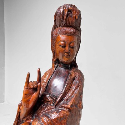 Large Wooden Goddess of Mercy Lord of Compassion Kannon Statue
