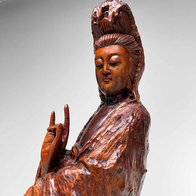Large Wooden Goddess of Mercy Lord of Compassion Kannon Statue