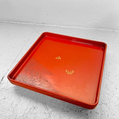 Red Lacquered Tray with Embossed Decoration, Japan, 1930s for sale