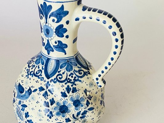 Pichet à Cidre En Faïence De Gien - Décor Delft Au Paon, France, état Parfait