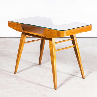 Oak Framed Side Table with Glass Top 1950s for sale at Pamono