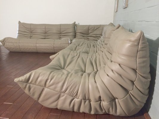 Beige Leather Togo Sofa Set By Michel Ducaroy For Ligne Roset Beige Leather Togo Sofa Set By Michel