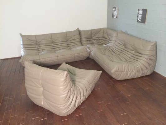 Beige Leather Togo Sofa Set By Michel Ducaroy For Ligne Roset 1974