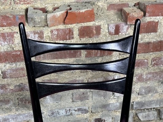 Vintage Black Wood Pink Velvet Side Chairs, Italy, 1950s, Set of