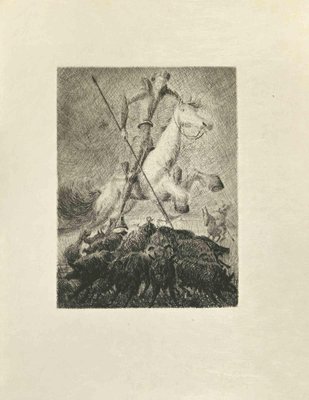 Diavlo - WAK ART Wladyslaw Jahl, Don Quixote Galloping, Etching, 1951 for