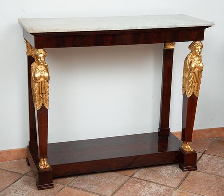 Antique French Empire Console Table in Mahogany with Marble Top