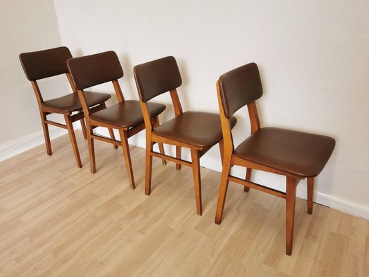 Vintage Wooden Dining Chairs with Leather Seat and Backrest from