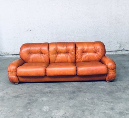 Mid-Century Modern Italian Leather 3 Seat Sofa, 1970s for sale at