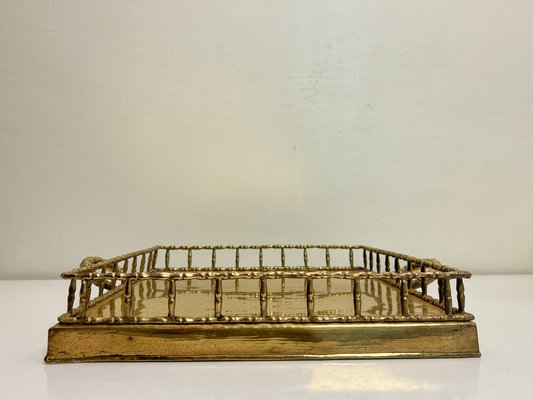 Vintage Chinoiserie Brass Faux Bamboo Serving Tray, 1970s for sale