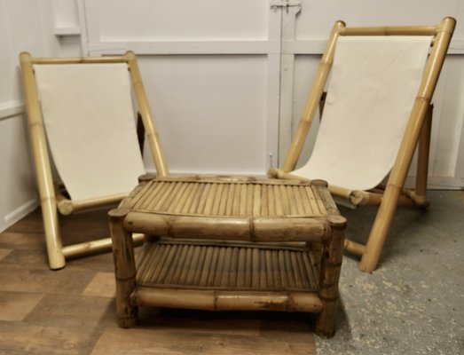 Groe Bambus Liegesthle mit Couchtisch, 1960er, 3er Set bei Pamono kaufen