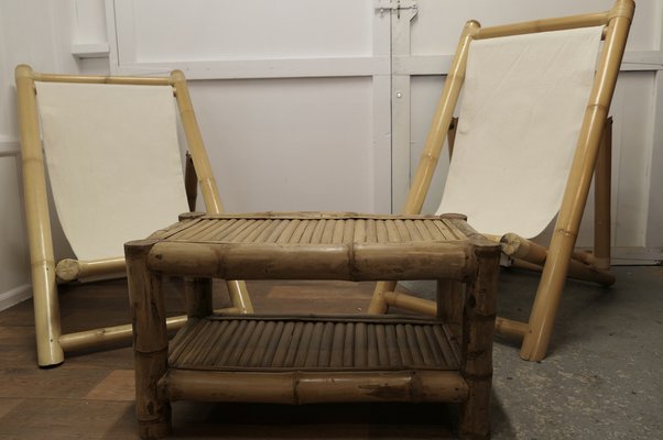 Groe Bambus Liegesthle mit Couchtisch, 1960er, 3er Set bei Pamono kaufen
