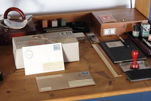 Vintage Postal Writing Desk, 1940s, Set of 65 for sale at Pamono