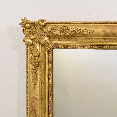 Ancien Miroir Encadrement Cadre Doré Et Bleu Décor Floral /Old Gold Blue Mirror
