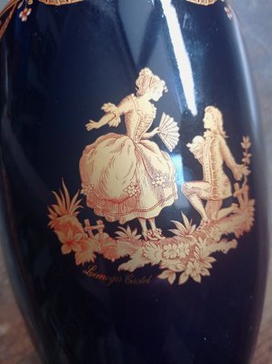 Mid-Century Limoges Blue Cobalt Vase in 22k Gold, France, 1950s