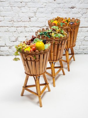 Set di 3 mini vasi da fiori in ceramica con telaio in bambù per