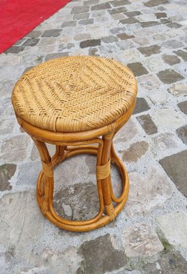 Sgabello vintage in vimini, anni '70 in vendita su Pamono
