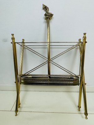 Gold Metal and Fabric Magazine Rack for sale at Pamono