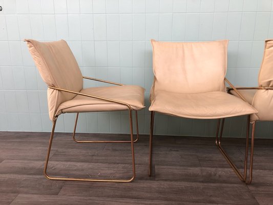 Chairs in Brass Metal and Leather by Otto Gerdau 1960s Set of 4 for sale at Pamono