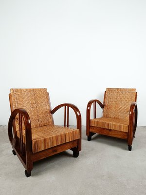 Art Deco Lounge Chairs in Teak and Cane in the style of Francis
