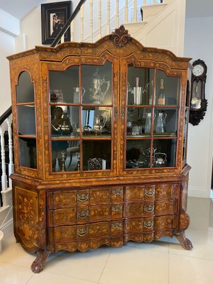 Large Antique Dutch Floral Marquetry Inlaid Display Cabinet in