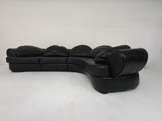 Black leather sectional sofa discount