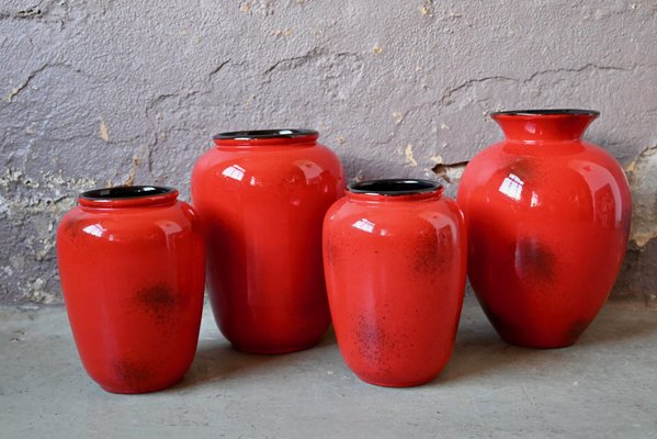 Große Rote Vasen von Schmider Zell, 1960er, 4er Set bei Pamono kaufen