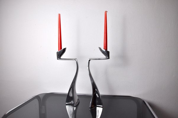 Pair of Swan Candlesticks by Matthew Hilton, England, 1980