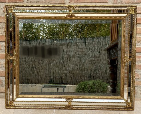 French Directoire Gilded Carved Wood Wall Mirror, 1940s for