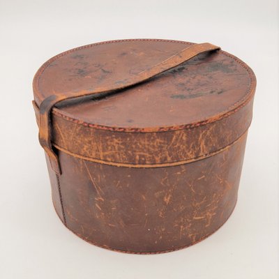 Scatola rotonda in pelle, inizio XX secolo in vendita su Pamono