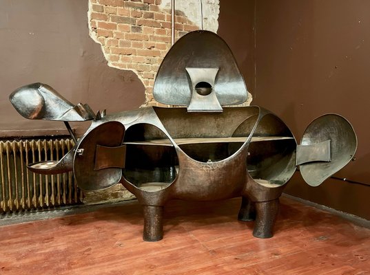 Large Copper Hippo Bar Sculpture in the style of Xavier Lalanne