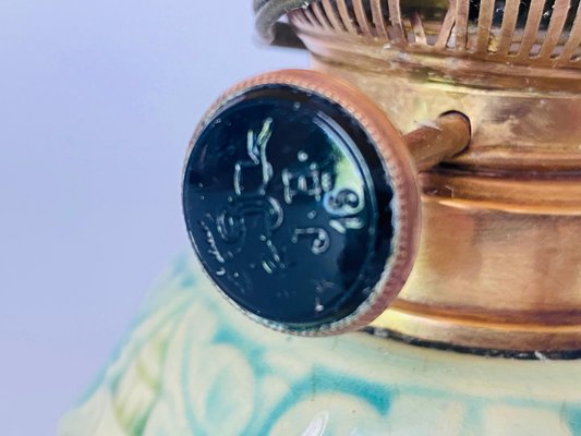 French Majolica Lamp in Crackled Blue and Yellow, 1960 for sale at