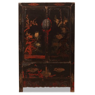 Red & Black Painted Lacquer Wedding Cabinet From Shanxi -19th Century Red & Black Painted Lacquer Wedding Cabinet From Shanxi -19th Century