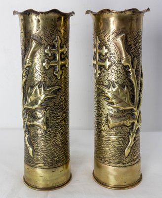 French World War I Brass Thistle and Cross of Lorraine Shells