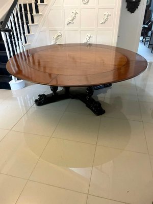 Large Antique Early Victorian Carved Mahogany Circular Extending Dining Table 1840s