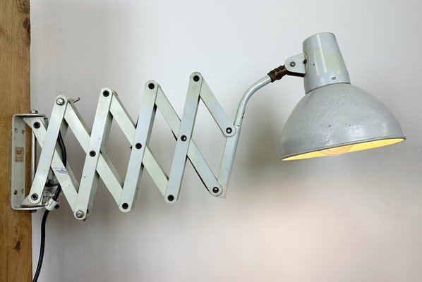 German Industrial Grey Scissor Wall Lamp from Sis 1960s