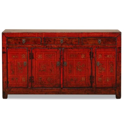 Vintage Red Lacquer Dongbei Sideboard - Early 20thC Vintage Red Lacquer Dongbei Sideboard - Early 20thC