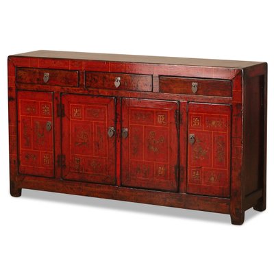 Vintage Red Lacquer Dongbei Sideboard - Early 20thC Vintage Red Lacquer Dongbei Sideboard - Early 20thC