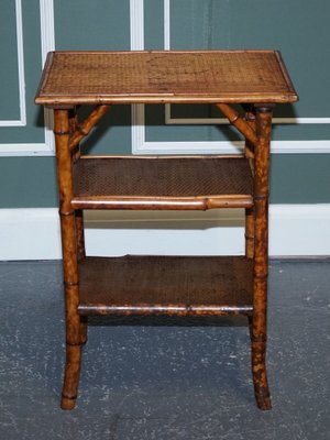 English Burnt Bamboo Three Tier Side End Lamp Table 1920s for